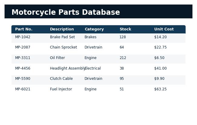 Motorcycle parts database